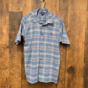 Patagonia men’s Blue Plaid Men's Shirt organic cotton large EUC